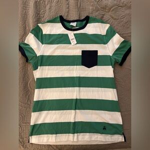 Brooks Brothers Green and White Striped Short Sleeve Tee